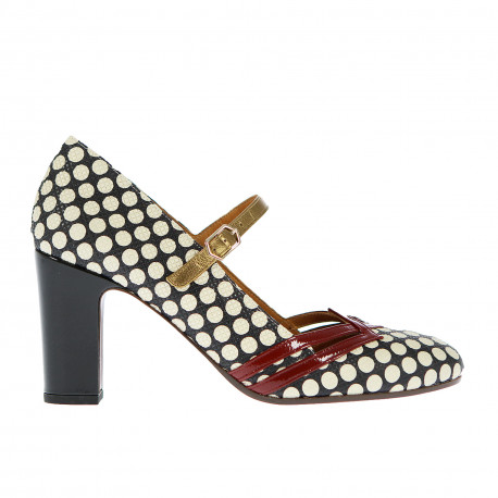 Décolleté Chie Mihara in leather with white polka dots with strap